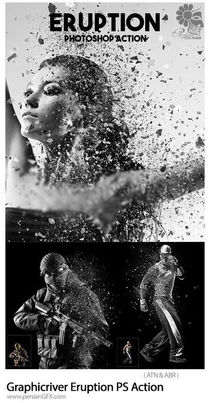 دانلود اکشن فتوشاپ ایجاد افکت ذرات ریز پراکنده بر روی تصاویر از گرافیک ریور - Graphicriver Eruption Photoshop Action