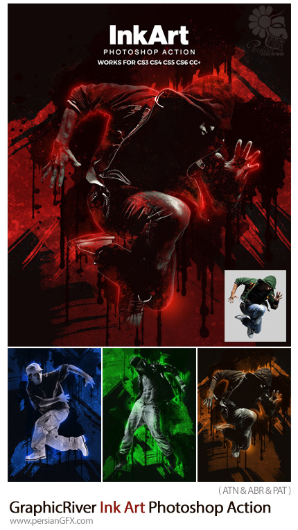 دانلود اکشن فتوشاپ ایجاد افکت هنری لکه های جوهری بر روی تصاویر از گرافیک ریور - GraphicRiver Ink Art Photoshop Action