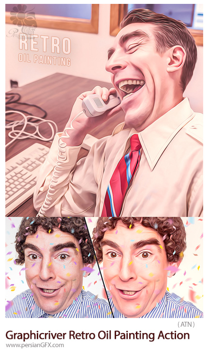 دانلود اکشن فتوشاپ تبدیل تصاویر به نقاشی رنگ روغن قدیمی از گرافیک ریور - Graphicriver Retro Oil Painting Action
