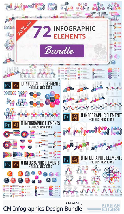 دانلود مجموعه تصاویر وکتور نمودارهای اینفوگرافیکی متنوع - CM Infographic Template Bundle