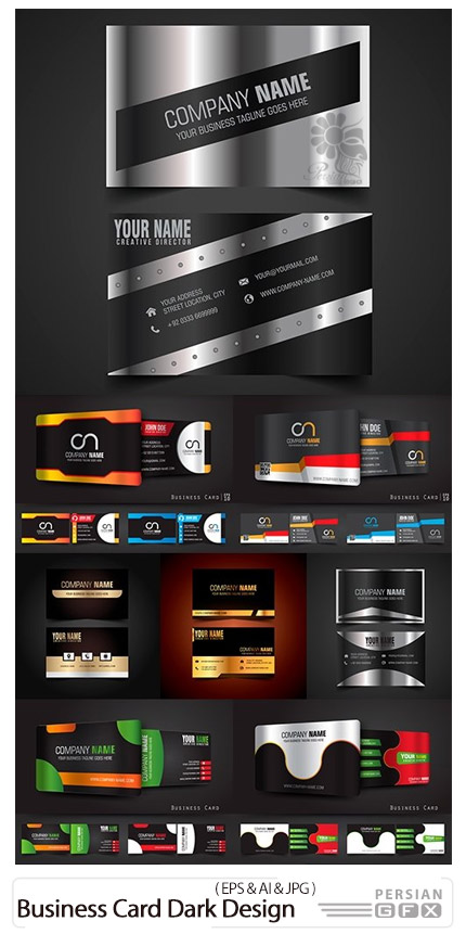 دانلود تصاویر وکتور قالب آماده کارت ویزیت با طرح های متنوع تیره - Business Card Templates Dark Design Collection