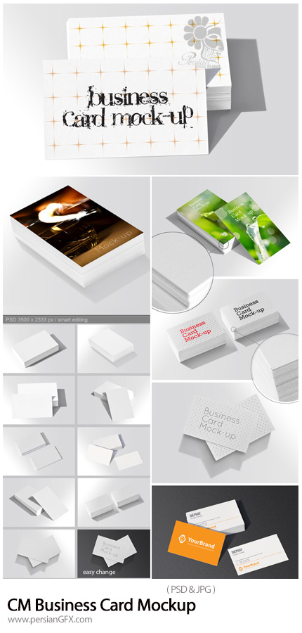 دانلود 9 موکاپ لایه باز کارت ویزیت در حالات مختلف - CM Business Card Mockup