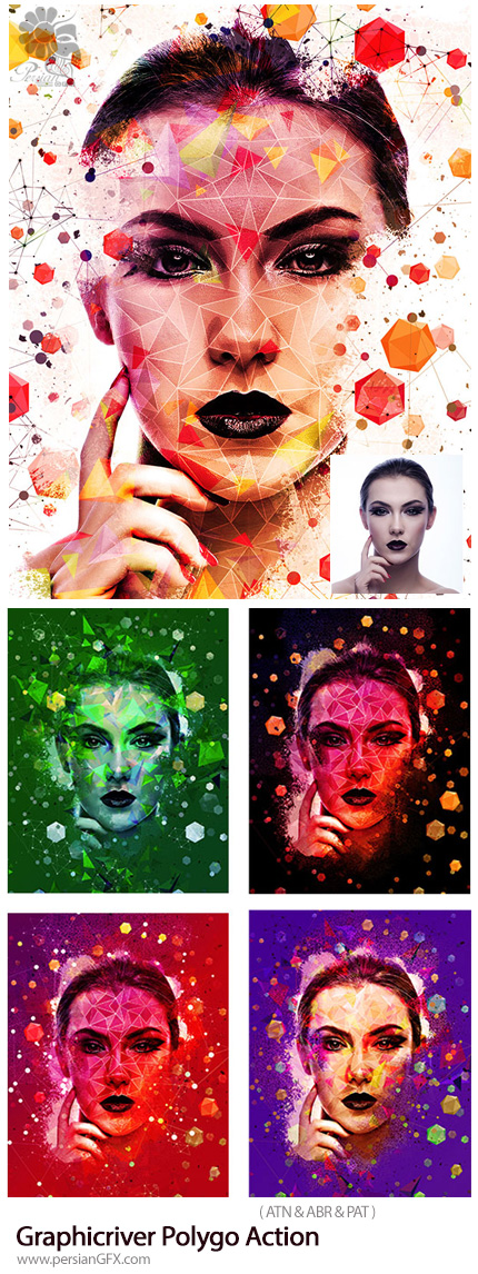 دانلود اکشن فتوشاپ ایجاد افکت اشکال چند ضلعی پراکنده بر روی تصاویر از گرافیک ریور - Graphicriver Polygo Action