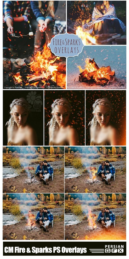 دانلود 60 تصویر کلیپ آرت افکت آتش و جرقه برای تصاویر - CM Fire And Sparks Photoshop Overlays