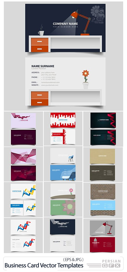 دانلود تصاویر وکتور قالب آماده کارت ویزیت با طرح های متنوع - Business Card Vector Templates