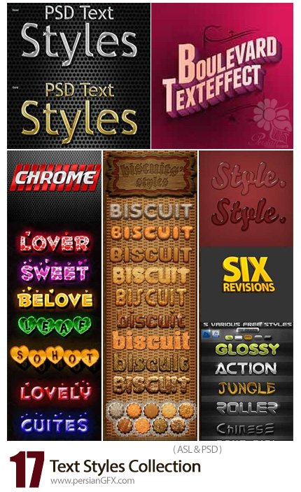 دانلود مجموعه استایل با 17 افکت لایه باز متن متنوع - Text Styles Collection