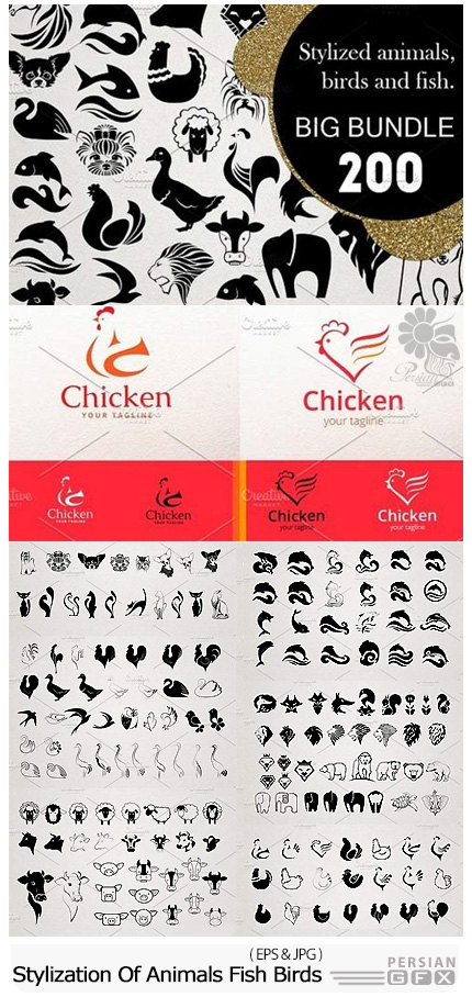 دانلود تصاویر وکتور عناصر طراحی لوگوی حیوانات، پرنده، ماهی و ... - CM Stylization Of Animals, Fish, Birds