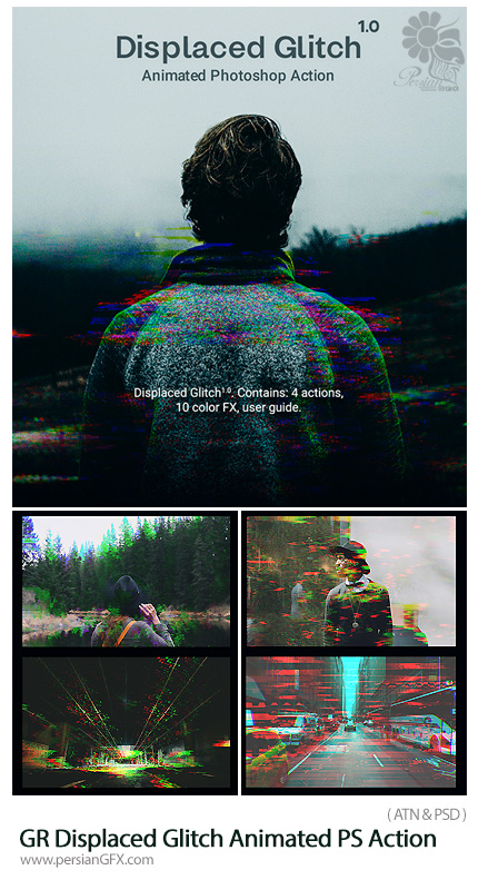 دانلود اکشن فتوشاپ ایجاد افکت متحرک نویز بر روی تصاویر از گرافیک ریور - GraphicRiver Displaced Glitch Animated Photoshop Action