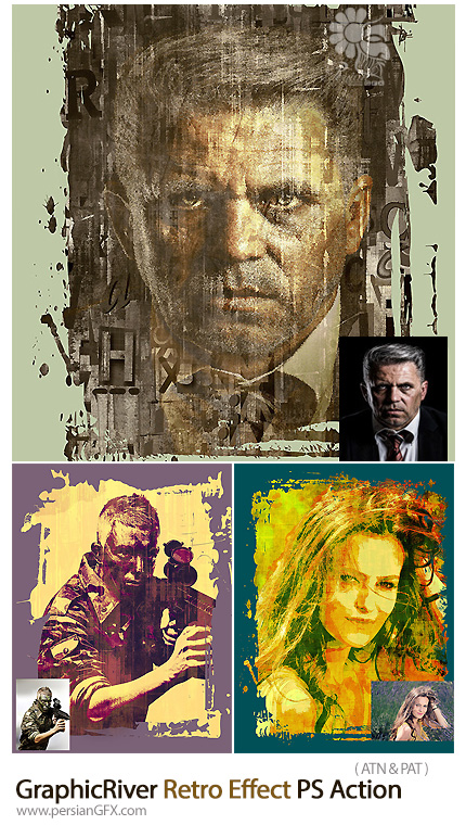 دانلود اکشن فتوشاپ ساخت تصاویر گرانج قدیمی از گرافیک ریور - GraphicRiver Retro Effect Photoshop Action
