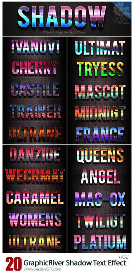 دانلود استایل فتوشاپ با 20 افکت متن سایه از گرافیک ریور - GraphicRiver Shadow Text Effect