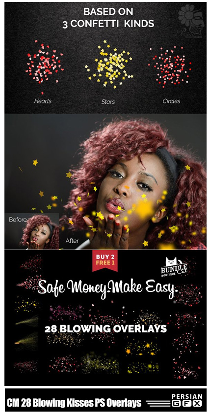 دانلود 28 تصویر کلیپ آرت ذرات پراکنده متنوع از دمیدن بوسه برای فتوشاپ - CreativeMarket 28 Blowing Kisses Photoshop Overlays