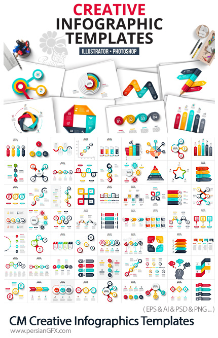 دانلود مجموعه تصاویر لایه باز و وکتور نمودارهای اینفوگرافیکی خلاقانه - Creativemarket Creative Infographics Templates