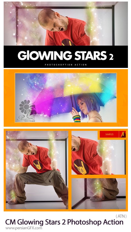 دانلود اکشن فتوشاپ ایجاد افکت ستاره های درخشان بر روی تصاویر - CM Glowing Stars 2 Photoshop Action