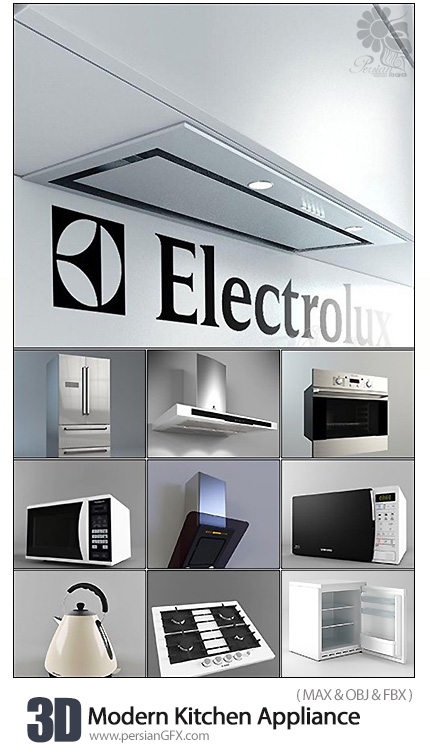 دانلود 30 مدل آماده سه بعدی لوازم آشپزخانه مدرن، هود، اجاق گاز، یخچال و ... - Modern Kitchen Appliance