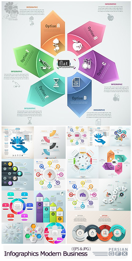 دانلود تصاویر وکتور نمودارهای اینفوگرافیکی تجاری - Infographics Modern Business Elements Collection
