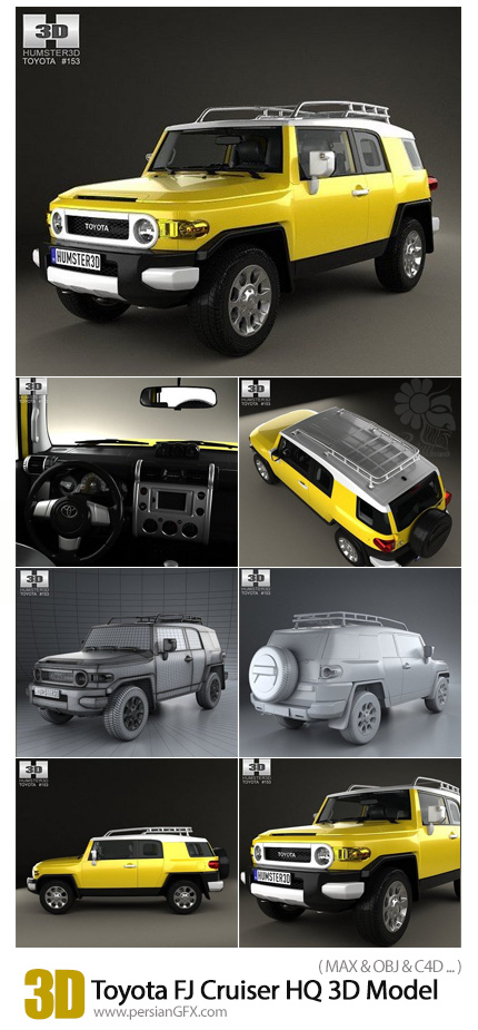 دانلود مدل آماده سه بعدی تویوتا اف جی کوروزر برای تریدی مکس و سینما فوردی - Toyota FJ Cruiser HQ Interior 2010 3D Model