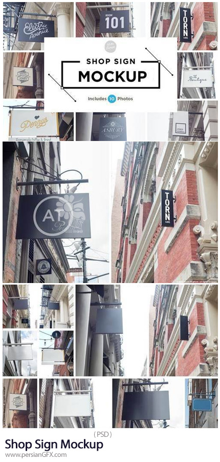 دانلود مجموعه موکاپ لایه باز تابلوهای فروشگاه متنوع - Shop Sign Mockup