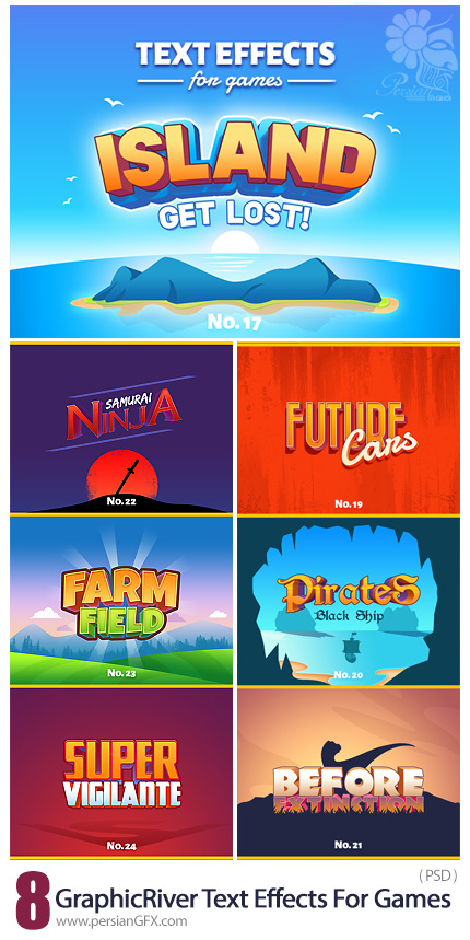 دانلود افکت های لایه باز متن بازی از گرافیک ریور - GraphicRiver Text Effects For Games