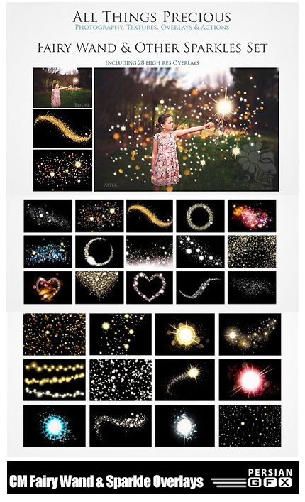 دانلود تصاویر کلیپ آرت ذرات ریز درخشان و جادویی برای طراحی - CM Fairy Wand And Sparkle Overlays