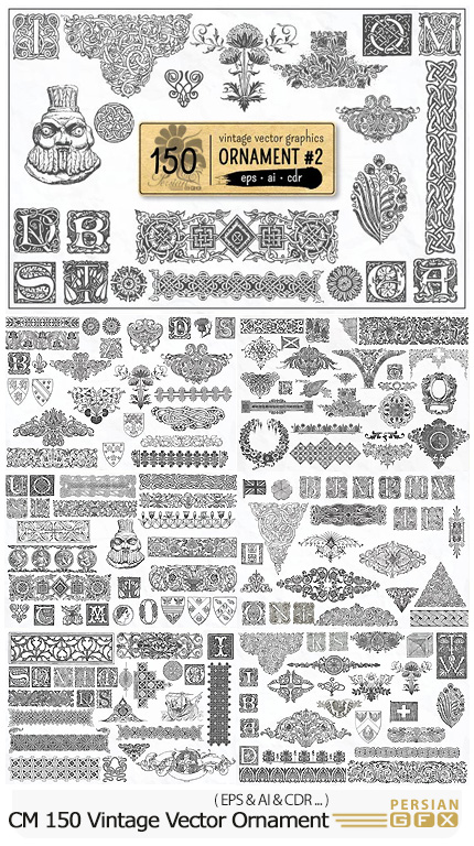 دانلود 150 تصویر وکتورعناصر تزئینی قدیمی - CM 150 Vintage Vector Ornament