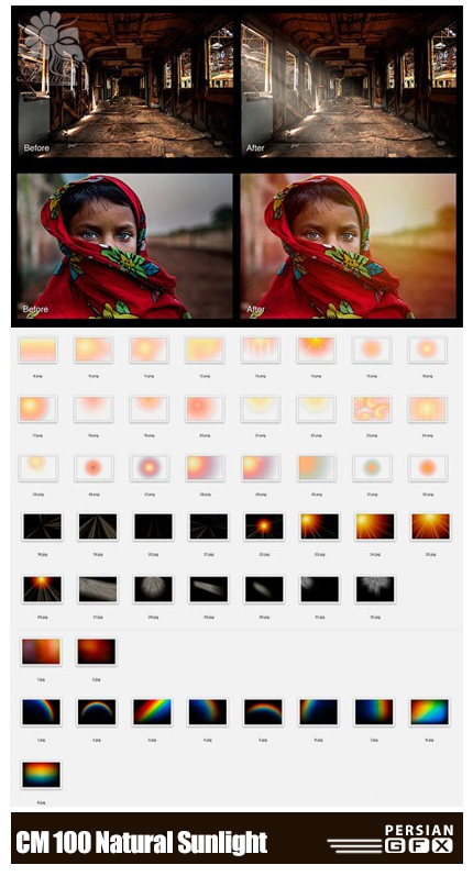 دانلود 100 تصویر کلیپ آرت افکت های متنوع نور خورشید - CM 100 Natural Sunlight Photo Overlays