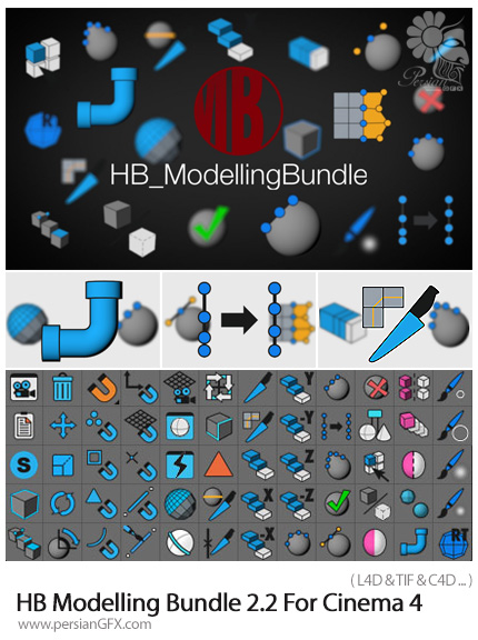 دانلود اسکریپت آماده مدلسازی برای نرم افزار سینمافوردی - HB Modelling Bundle 2.2 For Cinema 4d