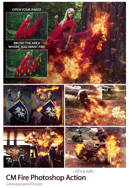 دانلود اکشن فتوشاپ ایجاد افکت شعله آتش بر روی تصاویر - CM Fire Photoshop Action