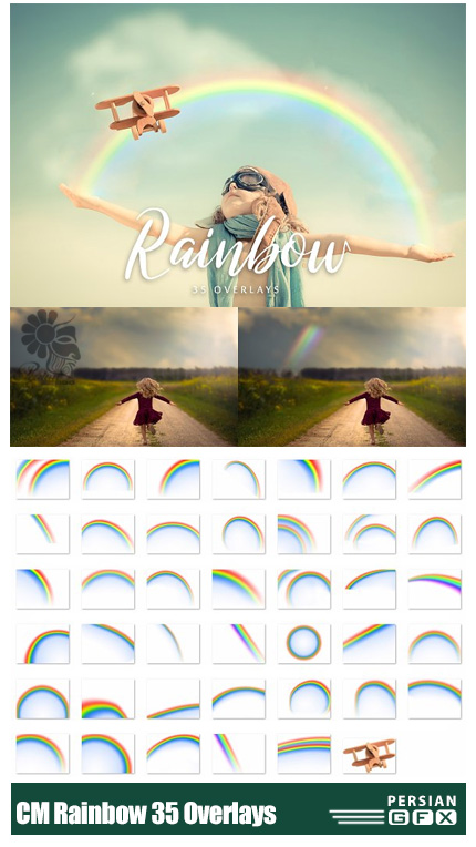 دانلود 35 کلیپ آرت رنگین کمان بدون بک گراند - CreativeMarket Rainbow 35 Overlays