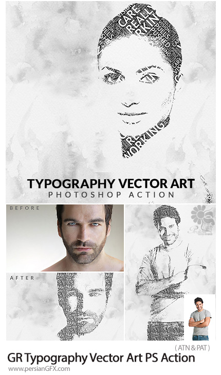 دانلود اکشن فتوشاپ تبدیل تصاویر به وکتور تایپوگرافی از گرافیک ریور - GraphicRiver Typography Vector Art Photoshop Action