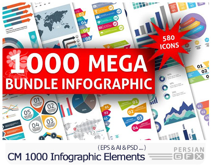 دانلود 1000 تصویر وکتور عناصر طراحی نمودارهای اینفوگرافیکی متنوع - CreativeMarket 1000 Big Bundle Infographic Elements