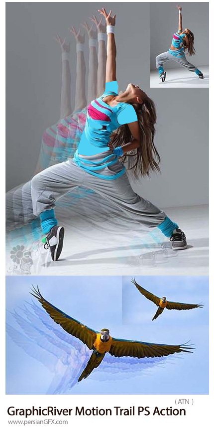 دانلود اکشن فتوشاپ ایجاد افکت حرکات دنباله دار بر روی تصاویر از گرافیک ریور - GraphicRiver Motion Trail Photoshop Action