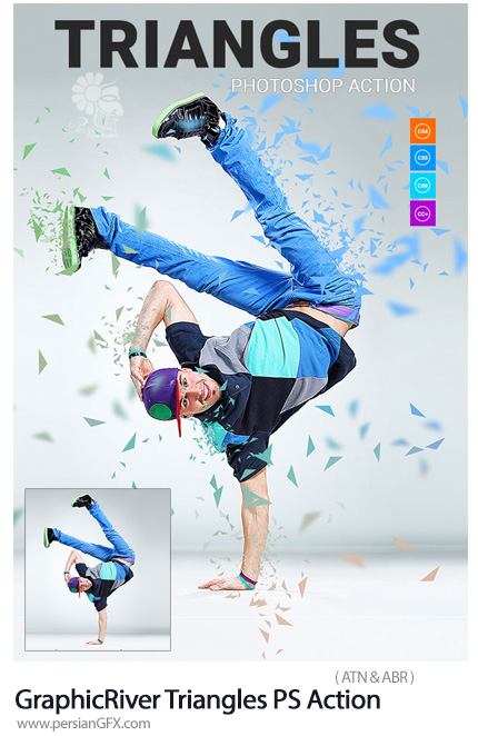 دانلود اکشن فتوشاپ ایجاد افکت مثلث های پراکنده بر روی تصاویر از گرافیک ریور - GraphicRiver Triangles Photoshop Action