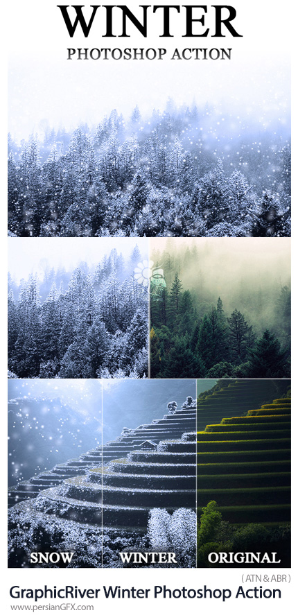 دانلود اکشن فتوشاپ ساخت تصاویر زمستانی با افکت برفی از گرافیک ریور - GraphicRiver Winter Photoshop Action
