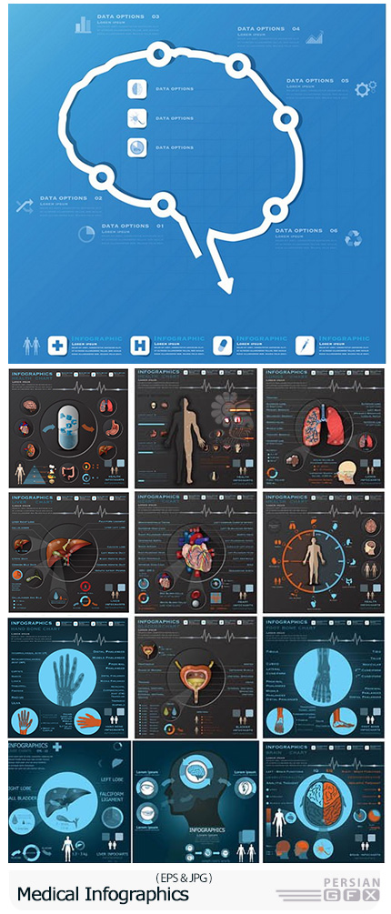 دانلود مجموعه تصاویر وکتور نمودارهای اینفوگرافیکی پزشکی - Medical Infographics