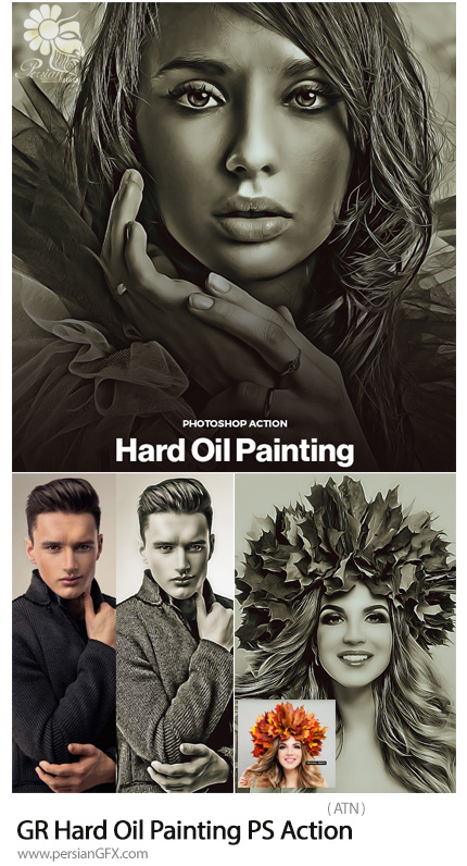 دانلود اکشن فتوشاپ تبدیل تصاویر به نقاشی رنگ روغن سیاه و سفید از گرافیک ریور - GraphicRiver Hard Oil Painting Photoshop Action