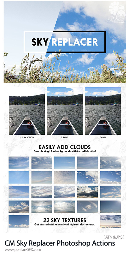 دانلود اکشن فتوشاپ ایجاد صحنه آسمان بر روی تصاویر - CM Sky Replacer Photoshop Actions