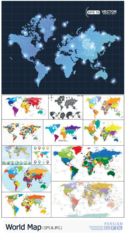 دانلود تصاویر وکتور نقشه های متنوع جهان - World Map