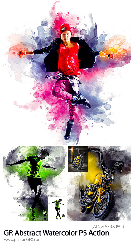 دانلود اکشن فتوشاپ ایجاد افکت لکه های آبرنگی انتزاعی بر روی تصاویر از گرافیک ریور - GraphicRiver Abstract Watercolor Photoshop Action