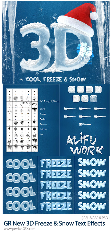 دانلود استایل فتوشاپ با بیش از 100 افکت یخ زدگی و برف از گرافیک ریور - GraphicRiver New 3D Ice Cool Freeze And Snow Text Effects