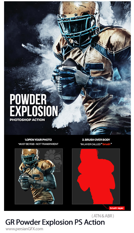 دانلود اکشن فتوشاپ ایجاد افکت انفجار پودر بر روی تصاویر از گرافیک ریور - GraphicRiver Powder Explosion Photoshop Action