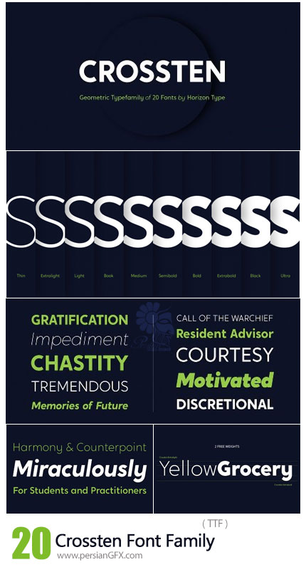 دانلود فونت انگلیسی با 20 حالت مختلف - Crossten Font Family 20 Fonts