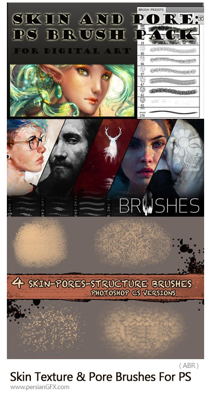 دانلود براش فتوشاپ بافت پوست و روزنه های پوستی - Skin Texture And Pore Brushes For Photoshop