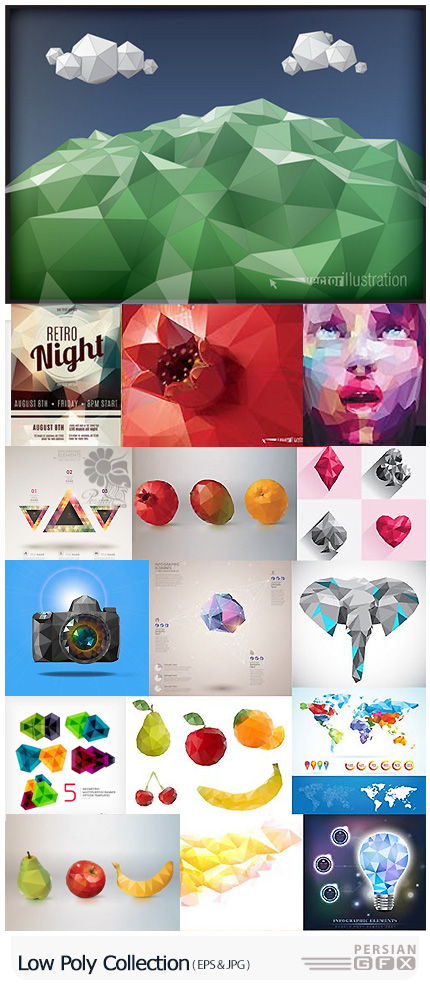 دانلود تصاویر وکتور اشکال، اشیاء و عناصر چند ضلعی متنوع - Low Poly Collection