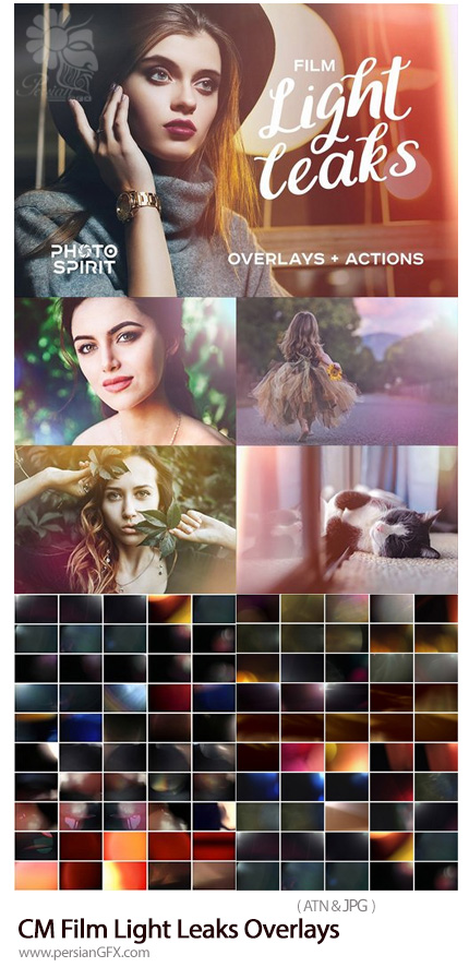 دانلود تصاویر کلیپ آرت و اکشن فتوشاپ ایجاد افکت انتشار نور رنگی بر روی تصاویر - CM Film Light Leaks Overlays