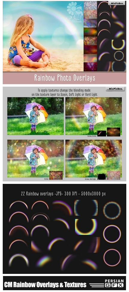 دانلود کلیپ آرت و تکسچر رنگین کمان - CM Rainbow Overlays And Textures