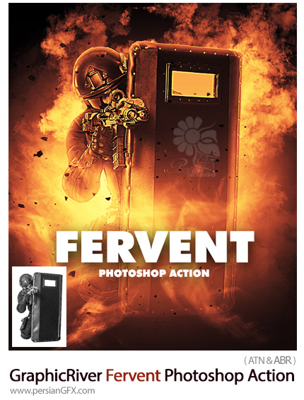 دانلود اکشن فتوشاپ ایجاد افکت آتش پر تلاطم بر روی تصاویر از گرافیک ریور - GraphicRiver Fervent Photoshop Action