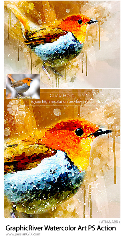 دانلود اکشن فتوشاپ تبدیل تصاویر به نقاشی آبرنگی از گرافیک ریور - GraphicRiver Watercolor Art Photoshop Action