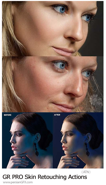 دانلود اکشن روتوش حرفه ای پوست از گرافیک ریور - GraphicRiver PRO Skin Retouching Actions