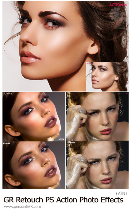 دانلود اکشن روتوش حرفه ای تصاویر از گرافیک ریور - GraphicRiver PRO Skin Retouching Actions