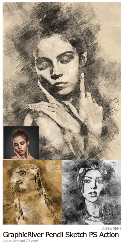 دانلود اکشن فتوشاپ تبدیل تصاویر به نقاشی با مداد از گرافیک ریور - GraphicRiver Pencil Sketch Photoshop Action